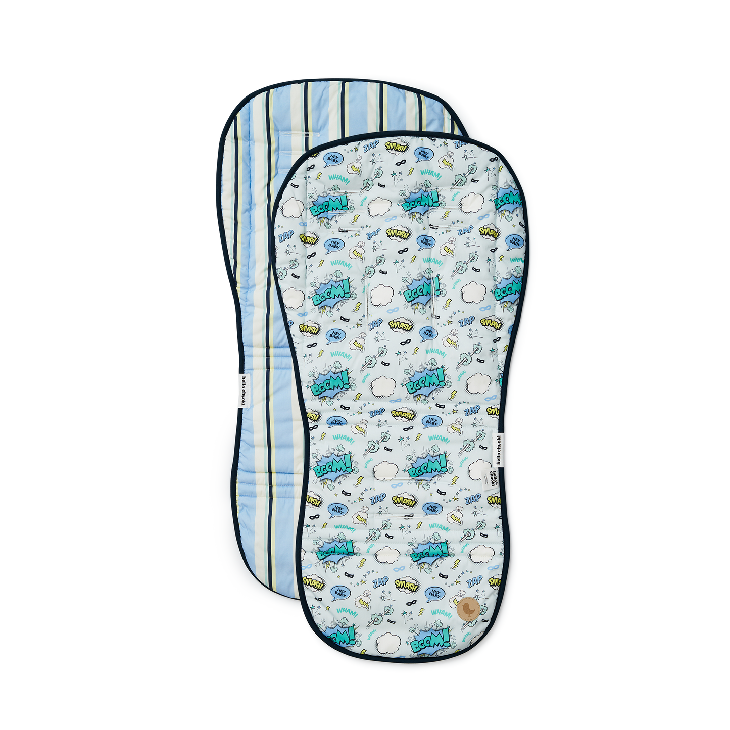 Hello Chooki-Pram Liner-Blue-Superhero-Stripes-Reversible-Universal Size-Extra Thick