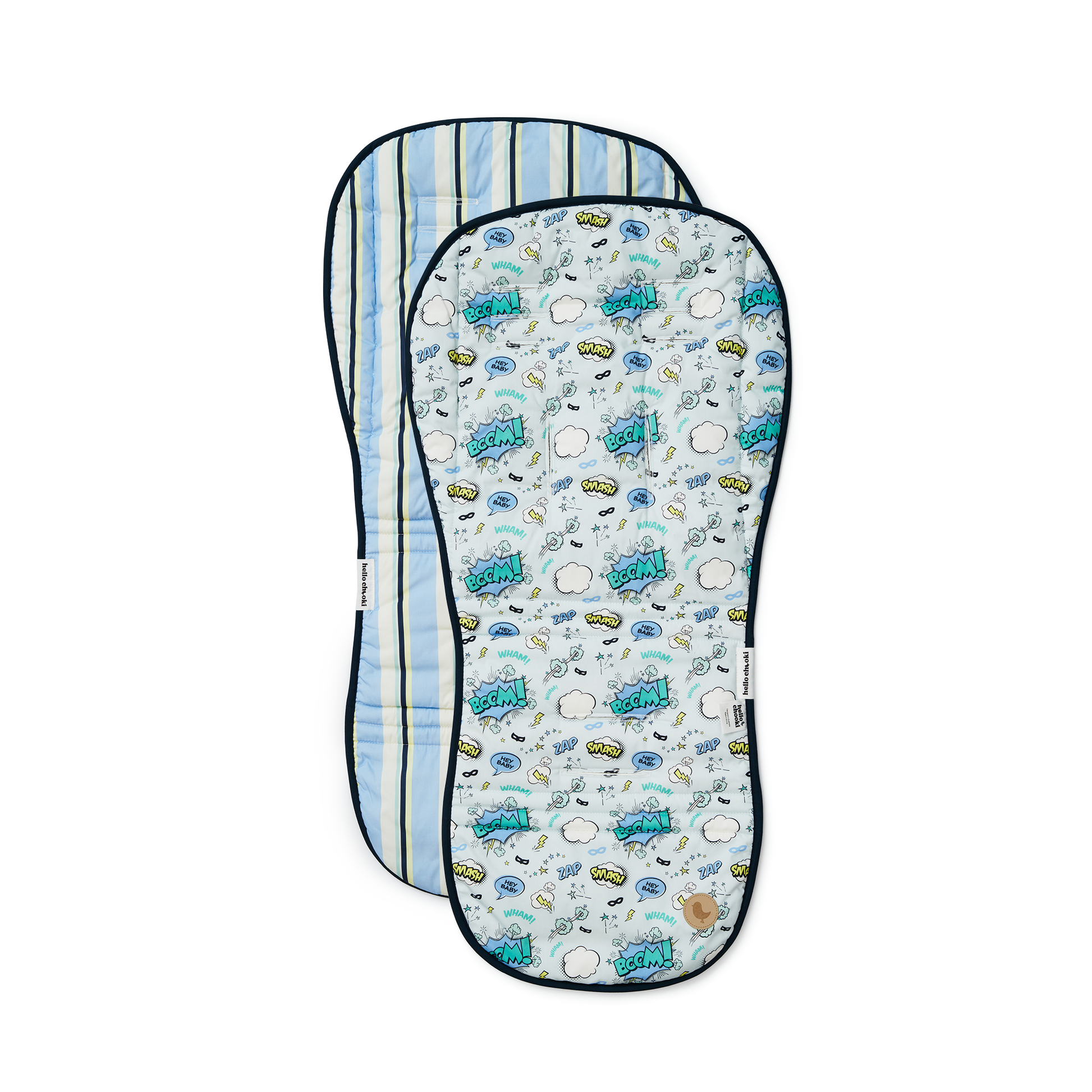 Hello Chooki-Pram Liner-Blue-Superhero-Stripes-Reversible-Universal Size-Extra Thick