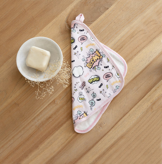 WASHCLOTH SET (PACK OF 2) - PINK SUPERHERO