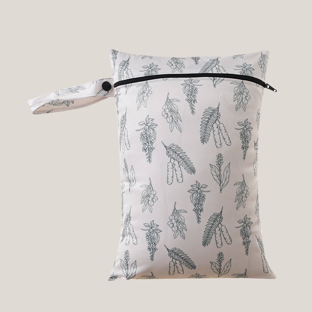 Reusable baby and child wet bag - beige banksia leaf.
