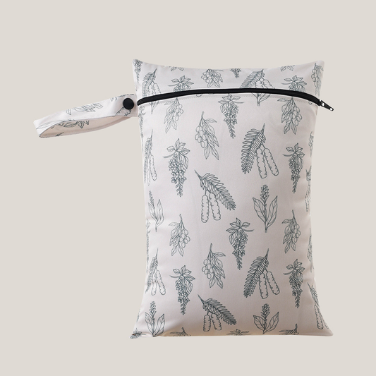 Reusable baby and child wet bag - beige banksia leaf.