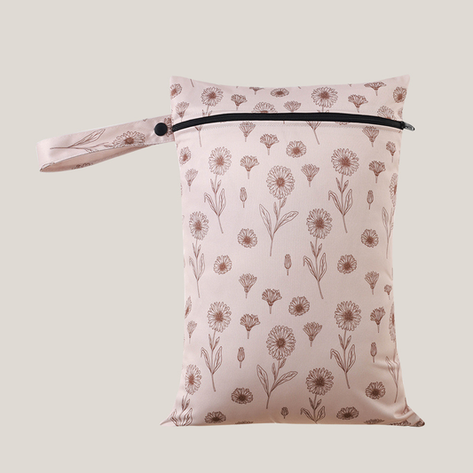 Reusable baby and child wet bag - beige sunflower.