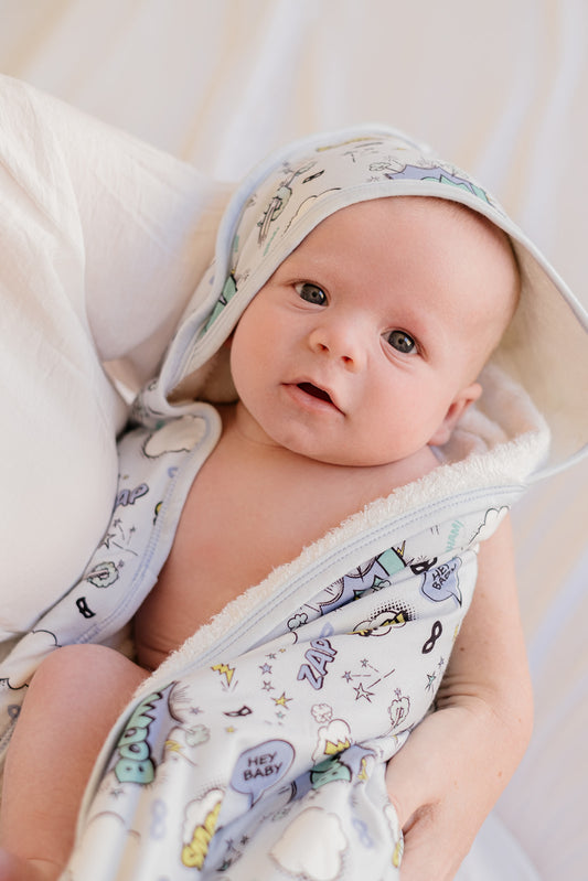 BABY HOODED TOWEL - SUPERHERO BLUE
