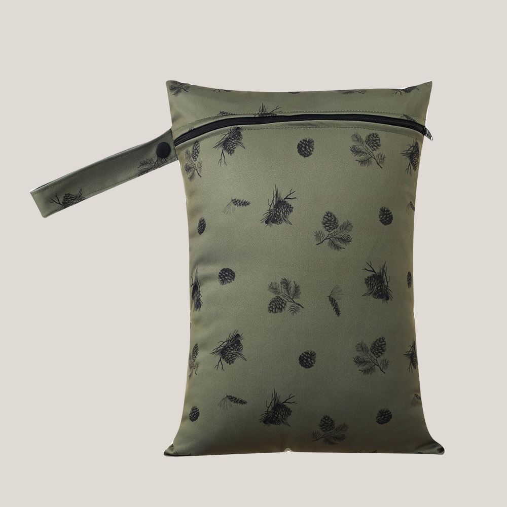 Reusable baby and child wet bag - olive green nut & leaf.